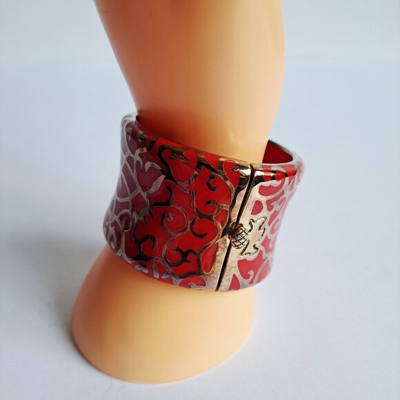 New Angelique De Paris 925 Gold Platted Red Clasp Wide Bracelet - Picture 15 of 16